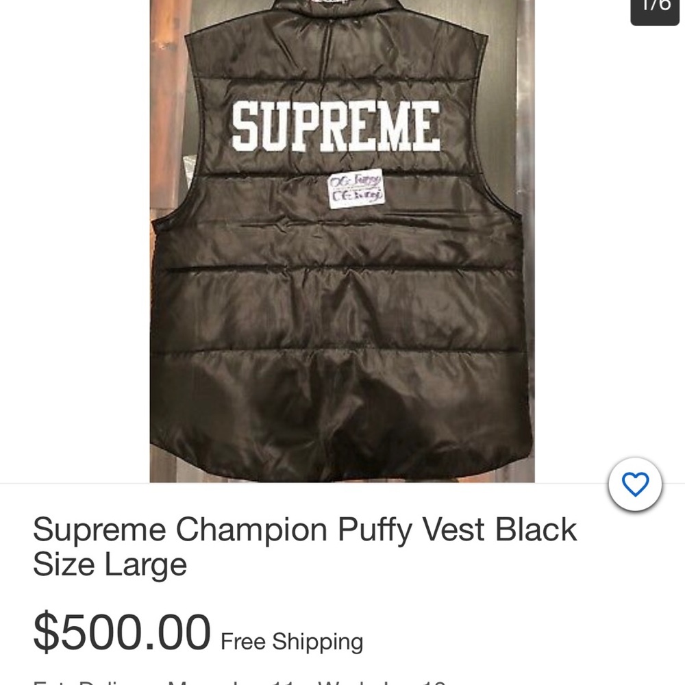 Supreme champion puffy vest
